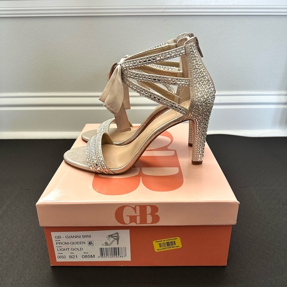 Gianni Bini Prom Queen Rhinestone Heels- Champagne/Light Gold Wedding Heels - Picture 6 of 8